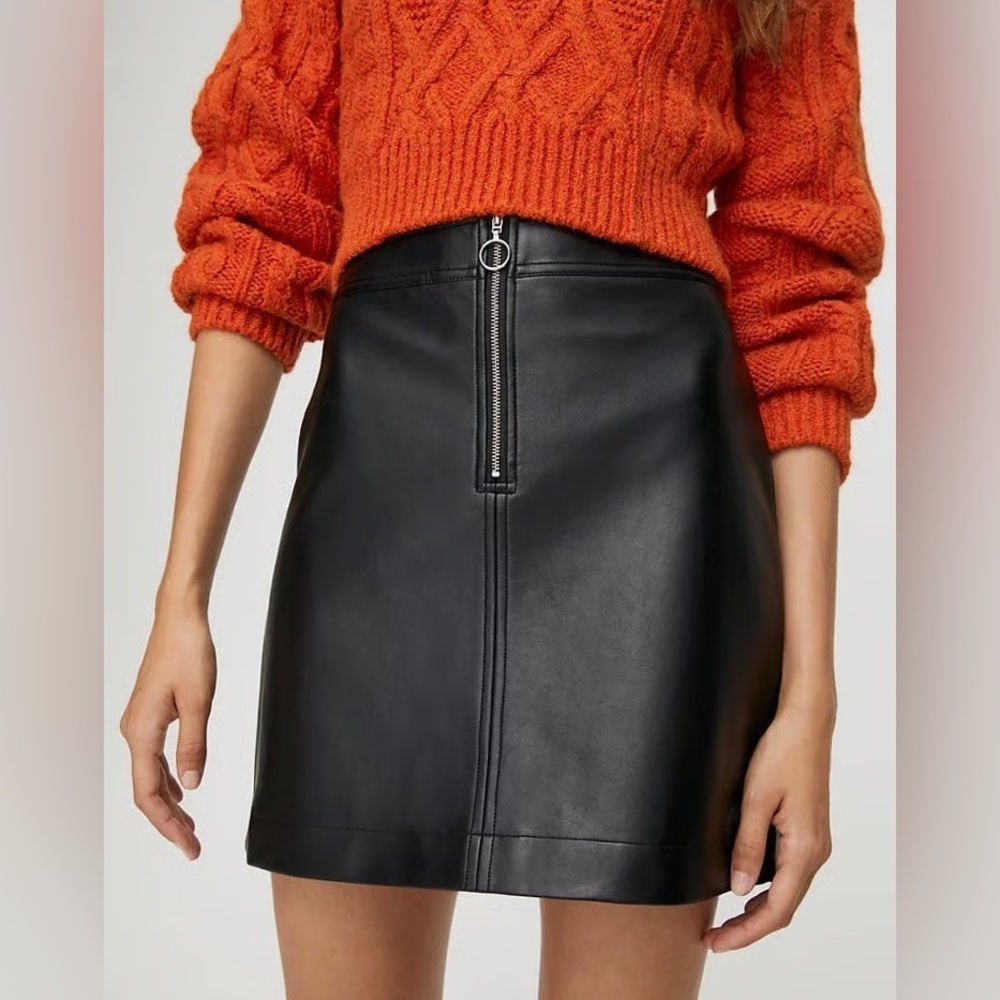 Wilfred Free Roxanne Black Leather Mini Skirt - Aritzia (Size 4)